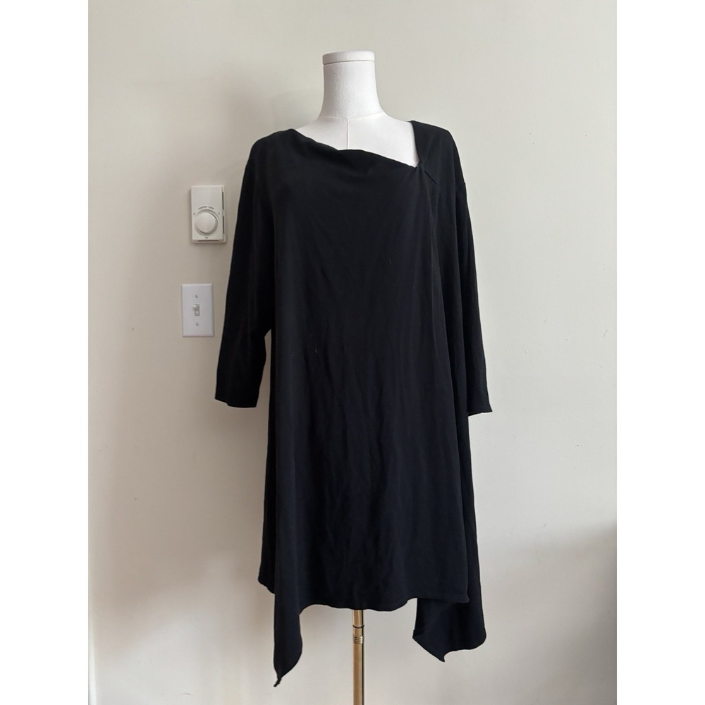 Chalet et Ceci Womens 3X Plus Size Tunic Top Asymmetrical Hem Black Boho Artsy